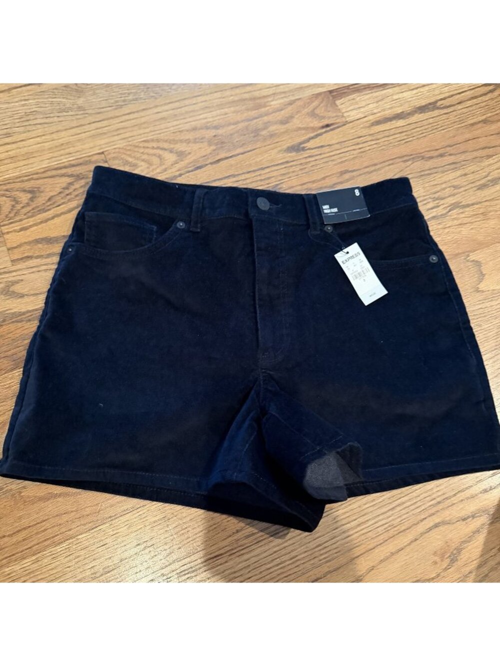 AMERICAN EAGLE WOMENS NEW MIDI HIGH RISE VELVET BLACK SHORTS SIZE 8